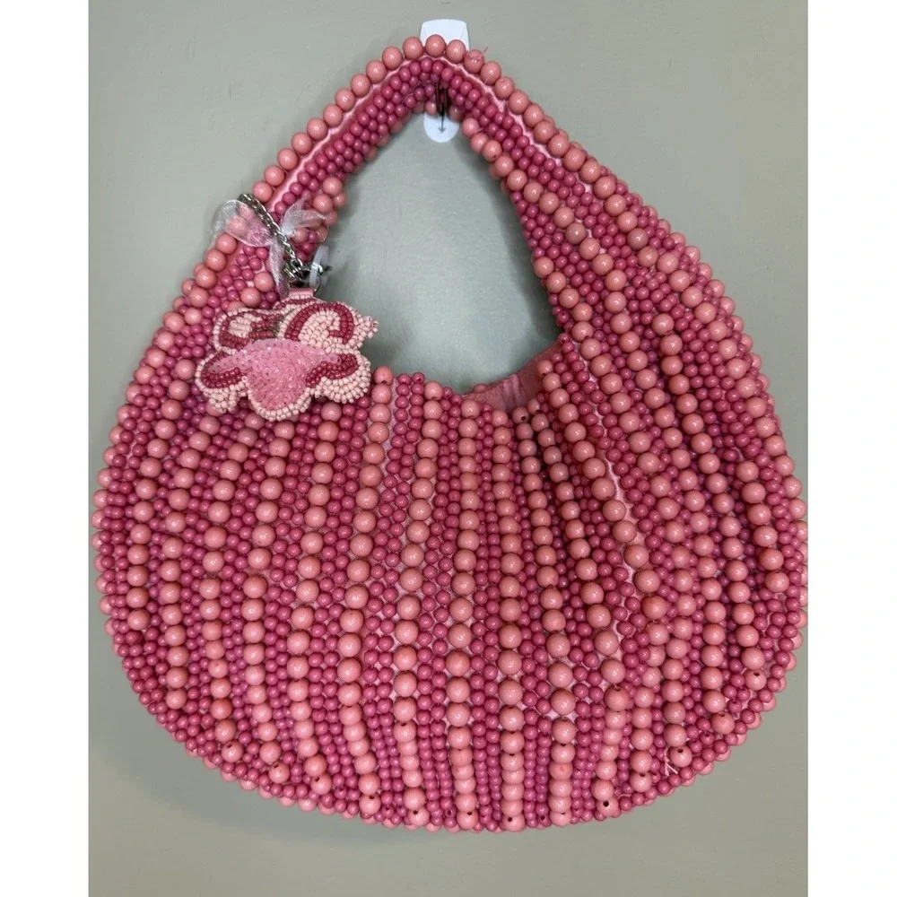 Coral/Pink‎ Beaded Shoulder Bag Purse With Octopus Charm Made In India Tik Tok